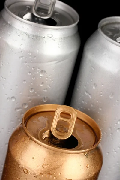 Aluminum can with water drops isolated on black — Stock Photo, Image