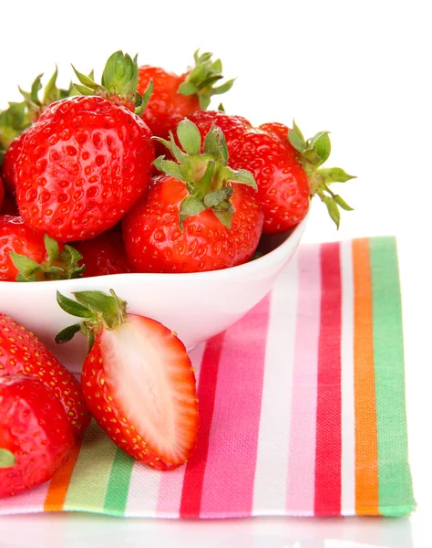 Fresh strawberry in bowl isolated on white — Stock Photo, Image