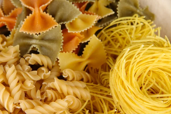 Diversi tipi di pasta primo piano — Foto Stock