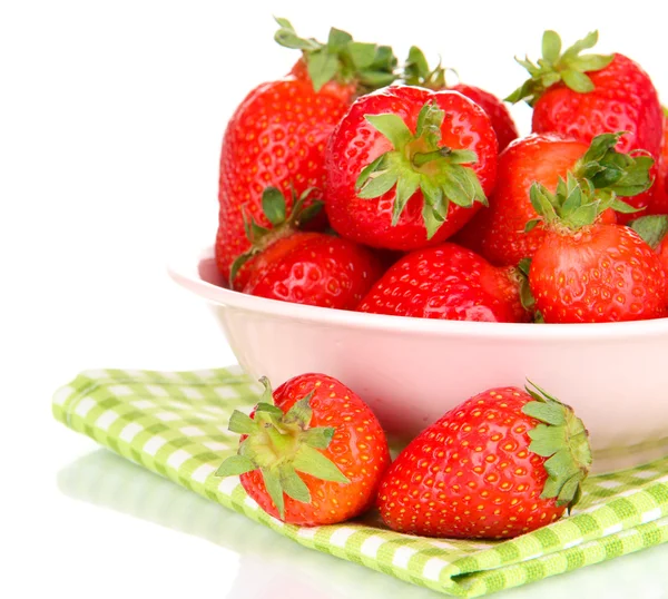 Fresh strawberry in bowl isolated on white — Stock Photo, Image