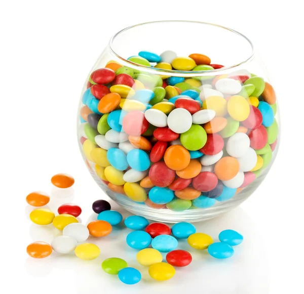 Colorful candies in glass bowl isolated on white — Stock Photo, Image