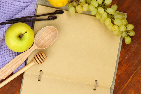 Cooking concept. Groceries with empty cookbook close up — Stock Photo, Image