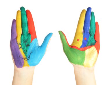 beyaz izole bir gülümseme ile boyalı el