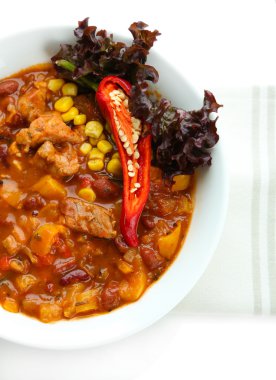 Chili Corn Carne - traditional mexican food, isolated on white