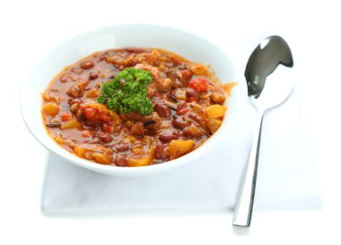 Chili Corn Carne - traditional mexican food, isolated on white