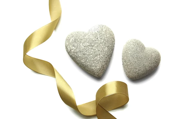 Grey stones in shape of heart and color ribbon, isolated on white — Stock Photo, Image