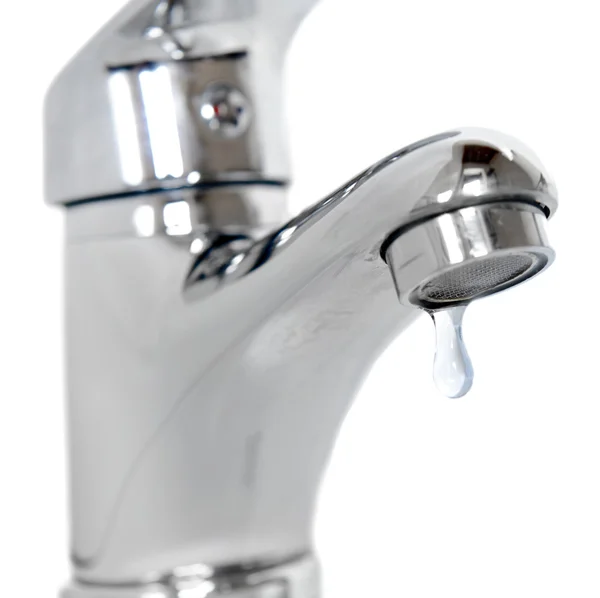 Close-up of human hands being washed under faucet in bathroom, isolated on white — Stock Photo, Image