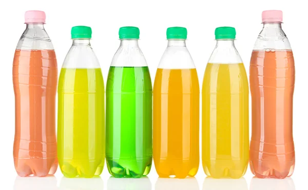 Assortment of bottles with tasty drinks, isolated on white — Stock Photo, Image