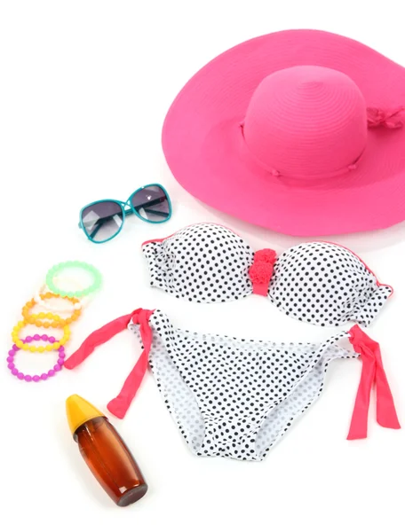 Swimsuit and beach items isolated on white — Stock Photo, Image