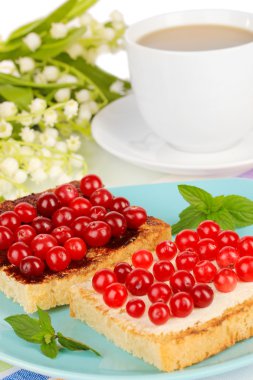 cranberries plaka yakın çekim üzerinde lezzetli ekmek