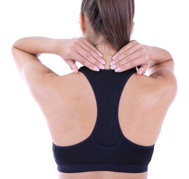 genç kız ve beyaz izole boyun ağrısı