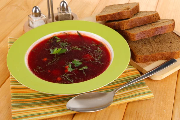 Delicious borsch on table close-up — Stock Photo, Image