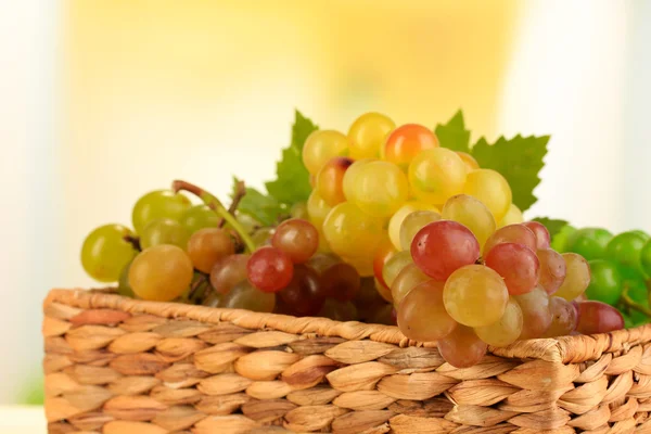 Ripe sweet grape in basket, on nature background — Stock Photo, Image