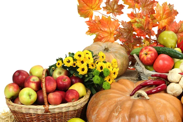 Samenstelling met groenten en fruit geïsoleerd op wit — Stockfoto