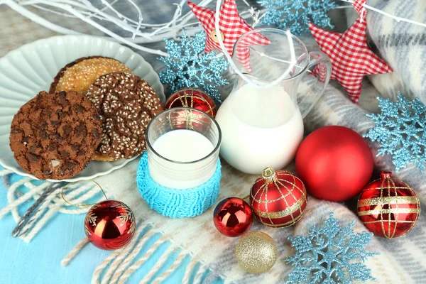 Beautiful Christmas composition with milk close-up — Stock Photo, Image