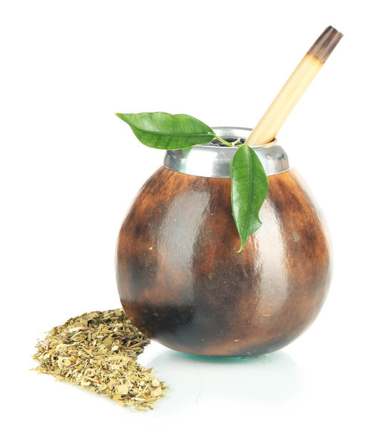 Калабаш и бомбилла с мате йерба изолированы на белом
