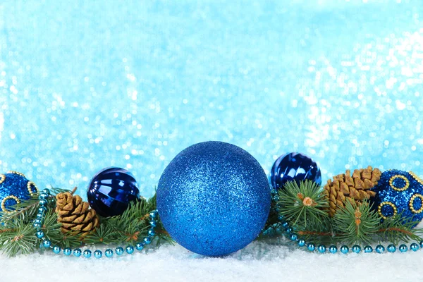 Composition of the Christmas decorations on light blue background — Stock Photo, Image