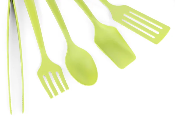 Plastic kitchen utensils isolated on white — Stock Photo, Image