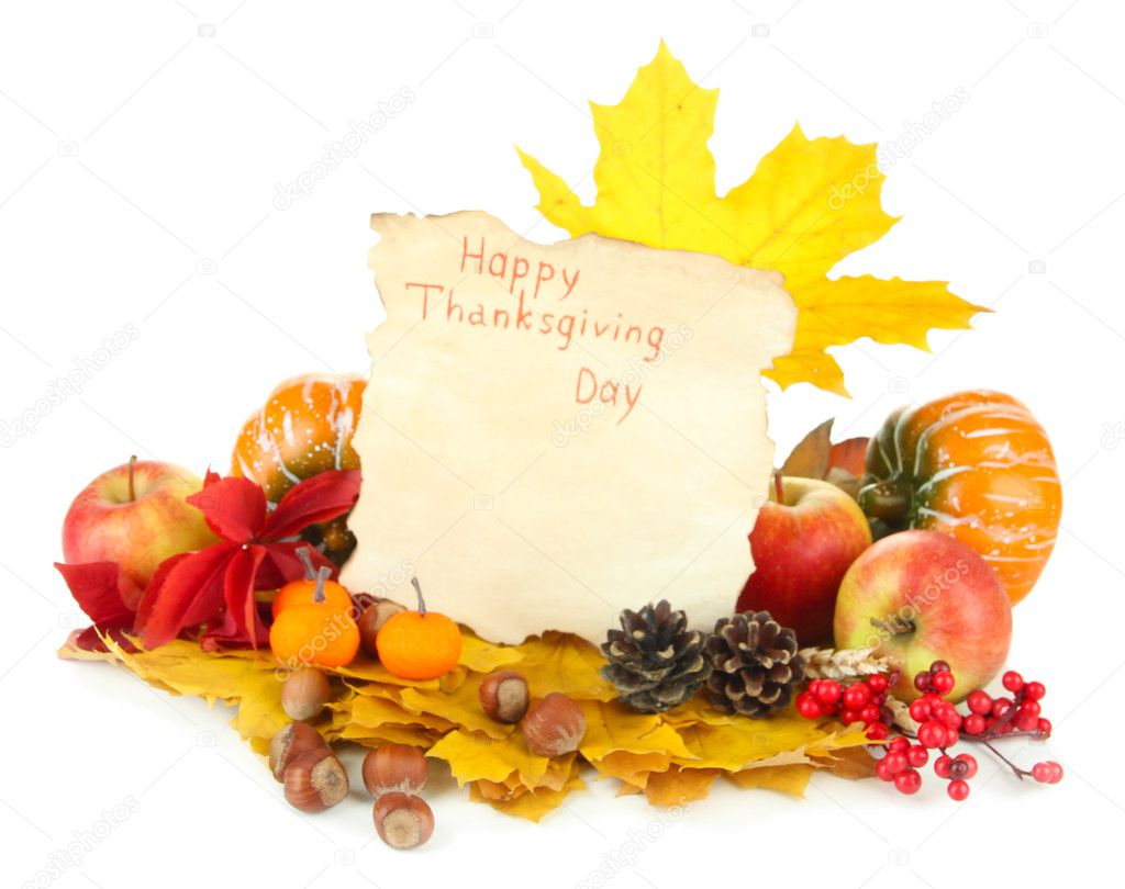 Beautiful autumn Thanksgiving Day composition, isolated on white