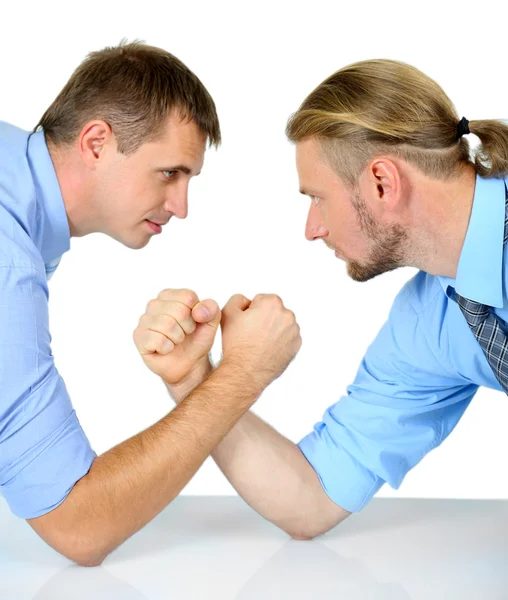 Arm wrestling of business people isolated on white — Stock Photo, Image
