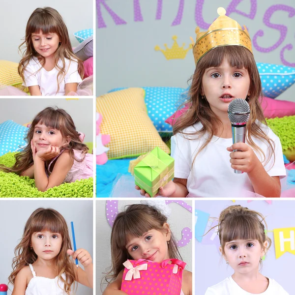 Collage van schattig klein meisje — Stockfoto