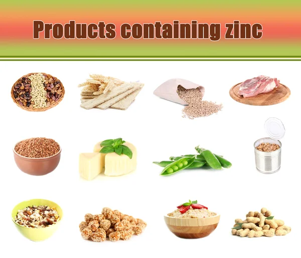 Collage of products containing zinc — Stock Photo, Image
