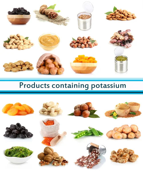 Productos que contienen potasio aislado sobre blanco — Foto de Stock