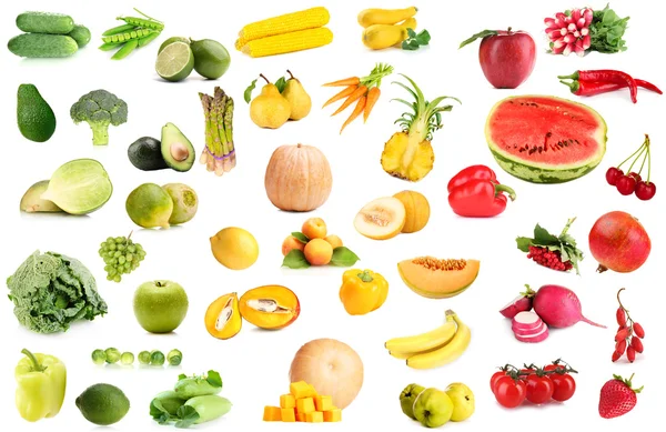 Recogida de frutas y verduras aisladas en blanco — Foto de Stock
