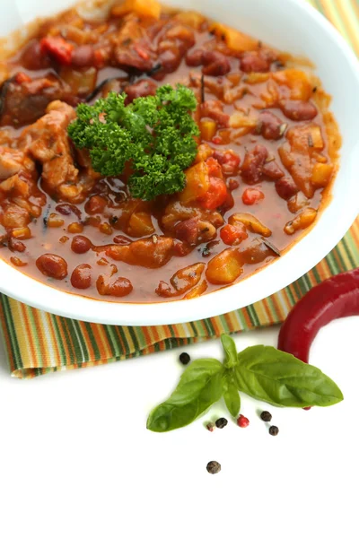 Chili Corn Carne - traditional mexican food, isolated on white — Stock Photo, Image