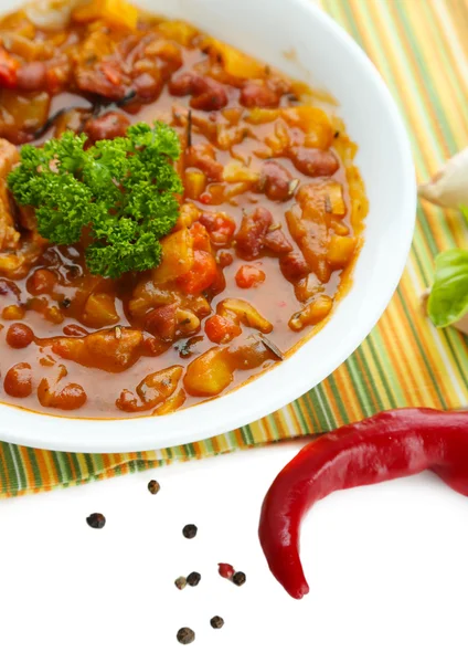 Chili Corn Carne - comida mexicana tradicional, isolada em branco — Fotografia de Stock