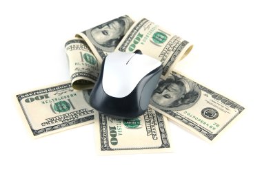 bilgisayar fare üzerinde beyaz izole dolar