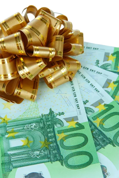 Euro with gift bow close-up — Stock Photo, Image