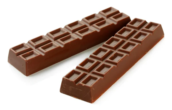 Dwa pyszne czekoladowe batony na białym tle — Zdjęcie stockowe