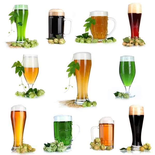 啤酒与绿色跳上白色孤立 — 图库照片