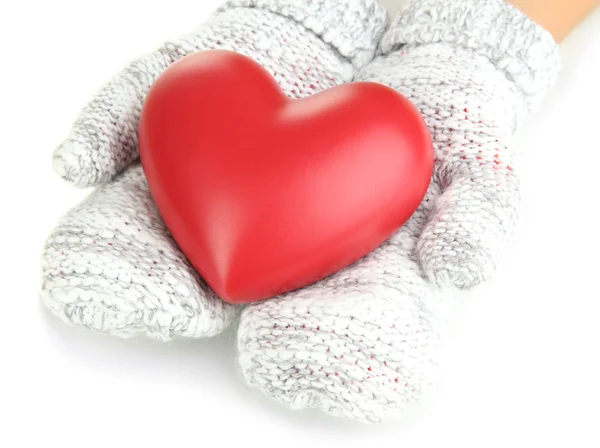 Female hands in mittens with heart, close-up — Stock Photo, Image