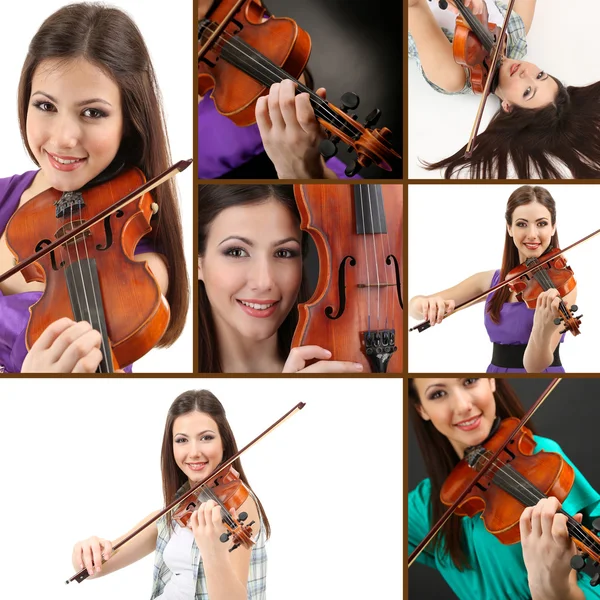 Hermosa joven con violín —  Fotos de Stock