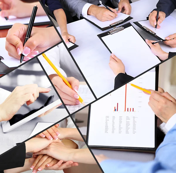 Collage of business people hands in different situations — Stock Photo, Image