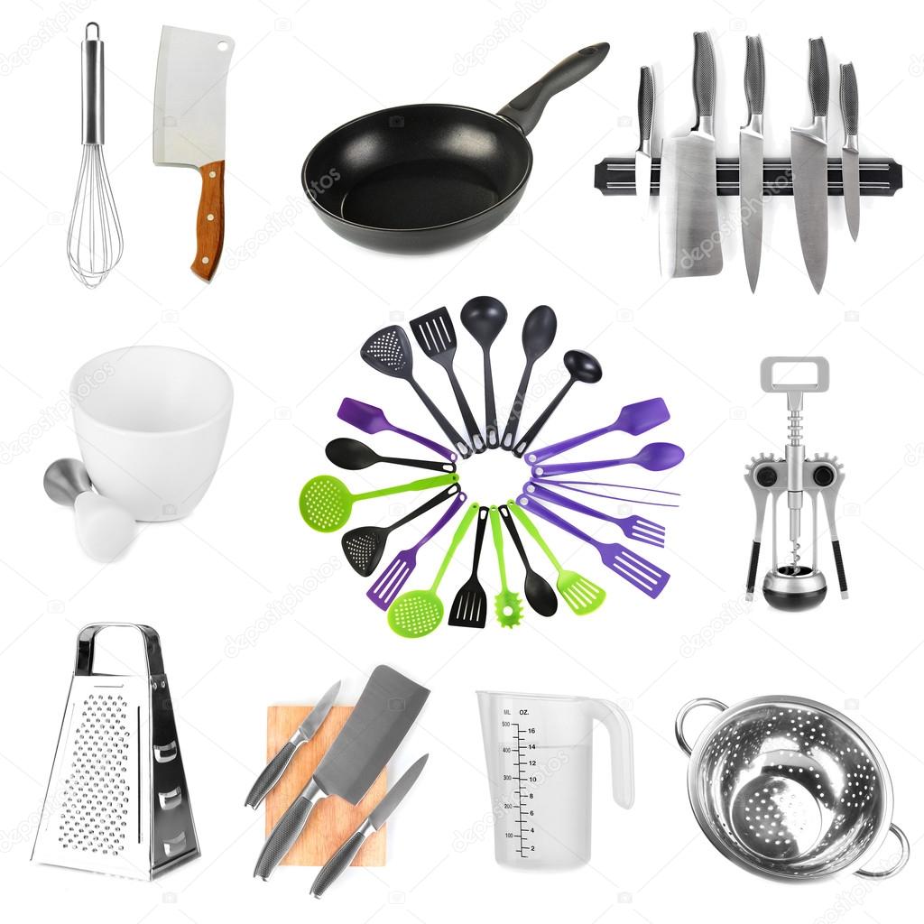 Kitchen tools collection isolated on white