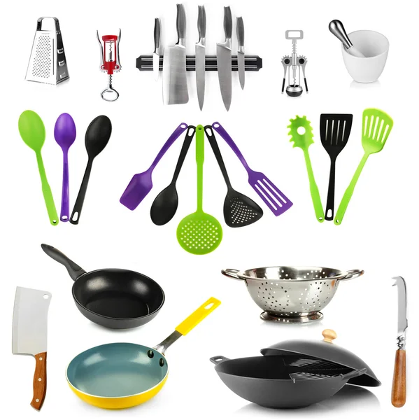 Collection d'outils de cuisine isolés sur blanc — Photo