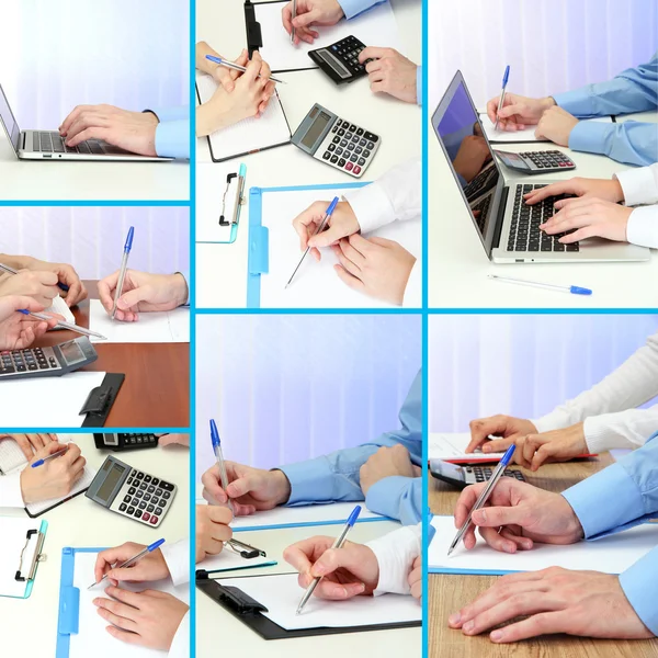 Collage of business people hands in different situations — Stock Photo, Image