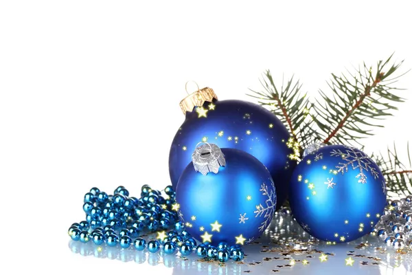 Christmas ball and green tree on white background