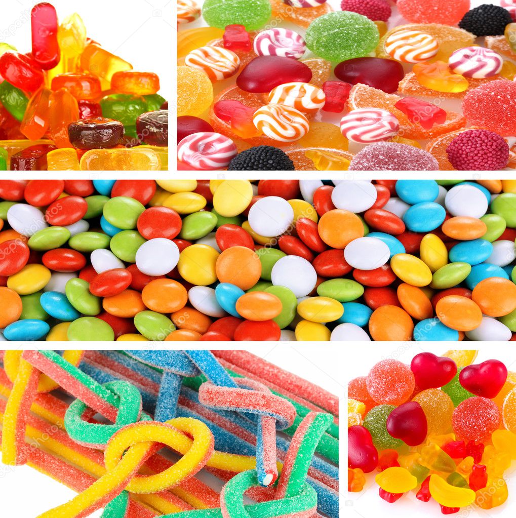Collage of different colorful candy and sweets