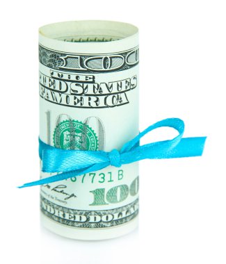 dolar üzerinde beyaz izole hediye yay ile