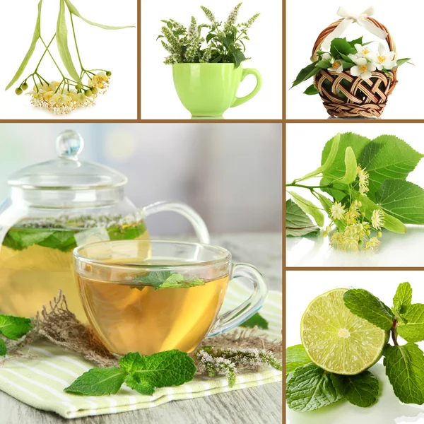 Colagem de chá verde saudável — Fotografia de Stock