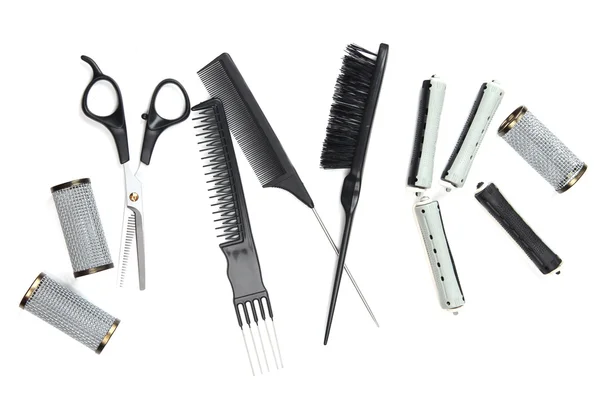 Outils professionnels de coiffeur isolés sur blanc — Photo