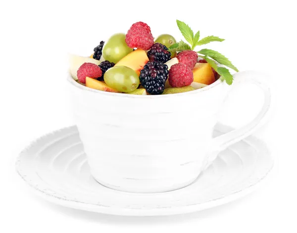 Fruit salad in cup isolated on white — Stock Photo, Image