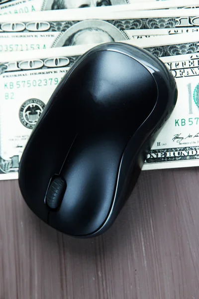 Computer mouse on dollars — Stock Photo, Image