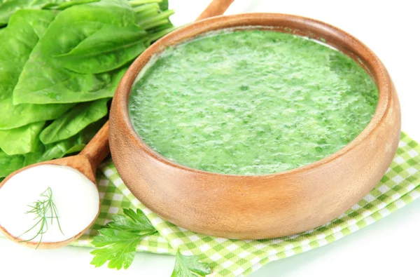 Tasty spinach soup, isolated on white — Stock Photo, Image