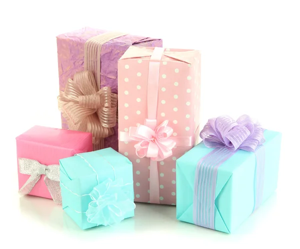 Beautiful bright gifts, isolated on white — Stock Photo, Image