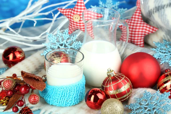 Beautiful Christmas composition with milk close-up — Stock Photo, Image